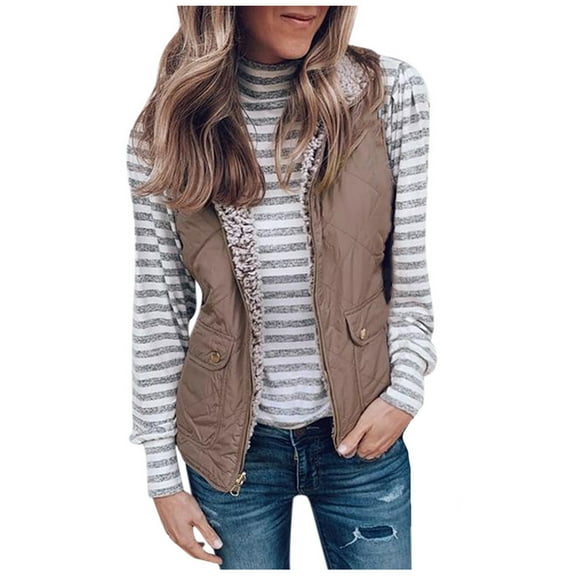 Hueook Winter Vest for Women Lightweight Warm Winter Coats Polar Soft Vests Outerwear with Zip Up Pockets Sleeveless Jacket for Winter 50% Off Clearance