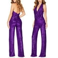 thumbnail image 4 of Fsqjgq Jumpsuits for Women Purple Rompers Overalls Fashion Petite Jumpsuits for Women Shiny Jumpsuit Elegant Shiny Straight Trousers Jumpsuit Nightclub Night Wear One Piece Jumpsuits for Women L, 4 of 6