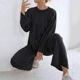 thumbnail image 7 of YUGYXL Women's Sweatsuit 2 Piece Outfits Crewneck Long Sleeve Knit Sweater Top Wide Leg Pants Lounge Sets Knit Tracksuits Black L, 7 of 7