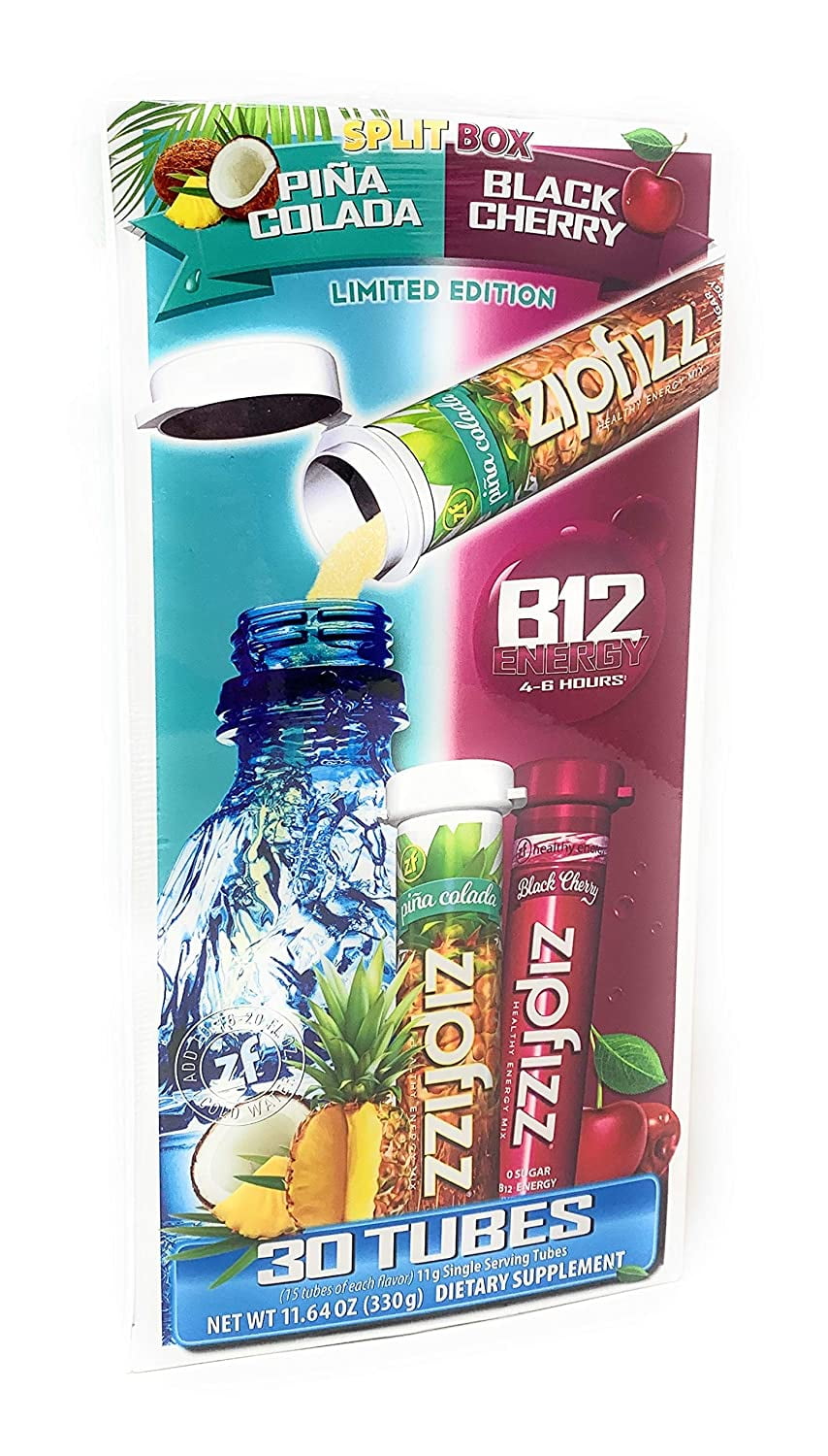 Zipfizz Healthy Energy Drink Mix, Pina Colada & Black Cherry (30 Count