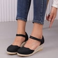 thumbnail image 2 of Rokment Espadrilles Platform Wedges Closed Toe Dress Sandals for Women Beach Summer Vintage Comfortable Lined Ankle Strap High Heels Casual Dressy Shoes Spring Black Size 6, 2 of 6