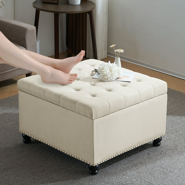 FujDun® Folding Storage Ottoman Foot Rest Footstool with Side