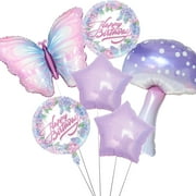 Butterfly Party Balloons/Purple PriNst Mushroom/Lilac star Balloons,Butterfly Fairy Balloons for Spring Garden Party Decor/Girl Birthday Party Supplies/Alice Party Balloons
