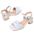 thumbnail image 3 of Zshosam Flower Girl Shoes Children Shoes Chunky High Heel Sandals Small Heels Flower Dressy Summer Footwear for Girls Party Occasion Cute Size 13,(White Little Kids 13), 3 of 5