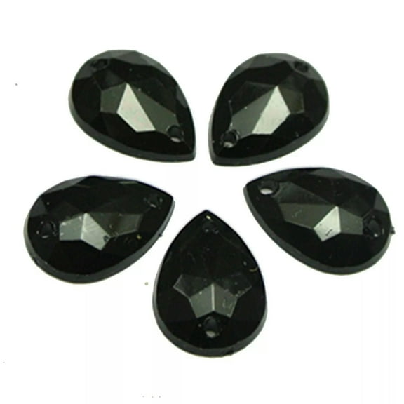 U8MO 200 Black Acrylic Teardrop Flatback Sewing Rhinestone Sew on Beads 10X14mm