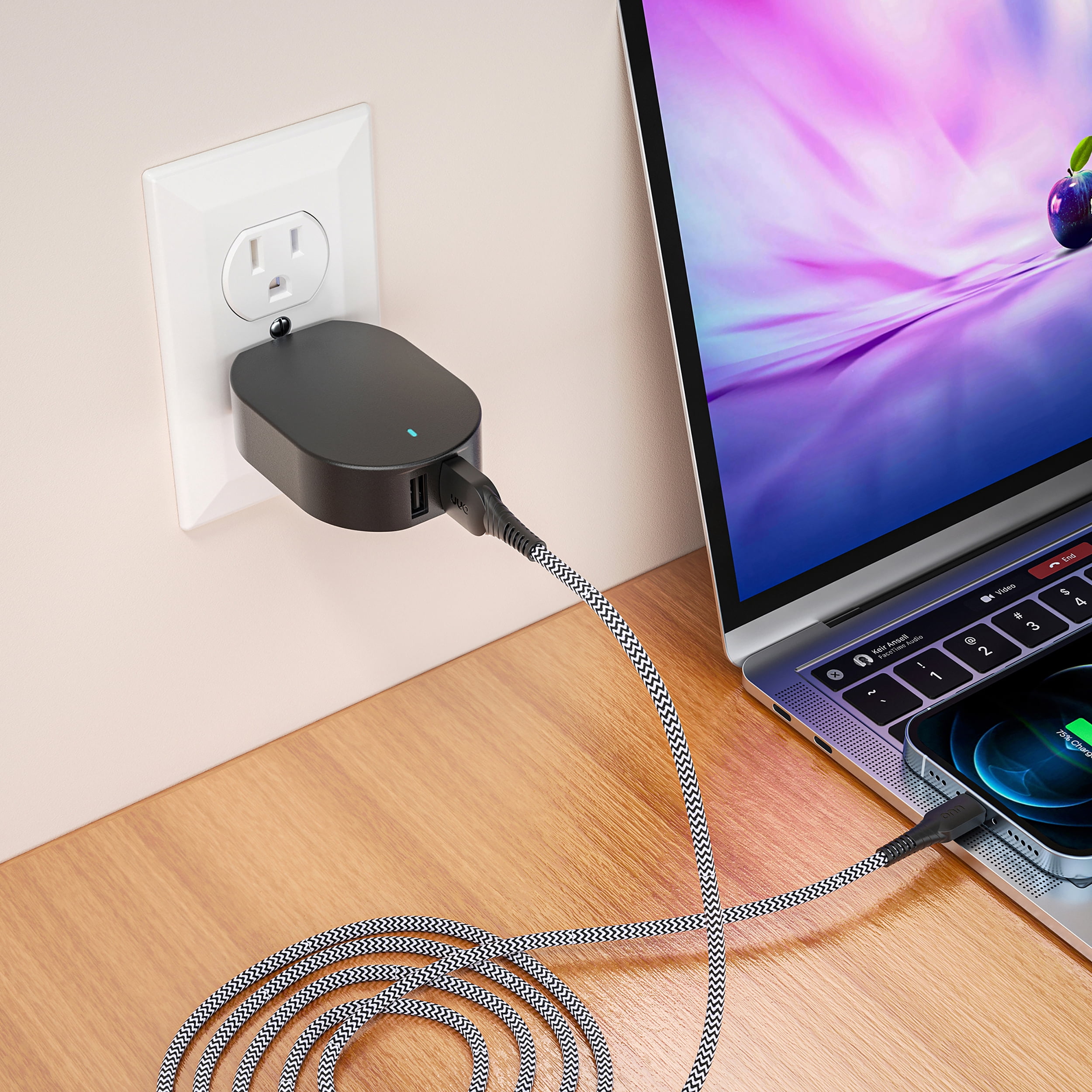 onn 24W Dual USB-A Port Wall Charger with 3ft Lighting Cable to USB, MFI Certified, Foldable Plug, Black - Compatible with iPhone 14/13/12/11/X/XR/XS/8/7/6/5, iPad, Airpods, and more