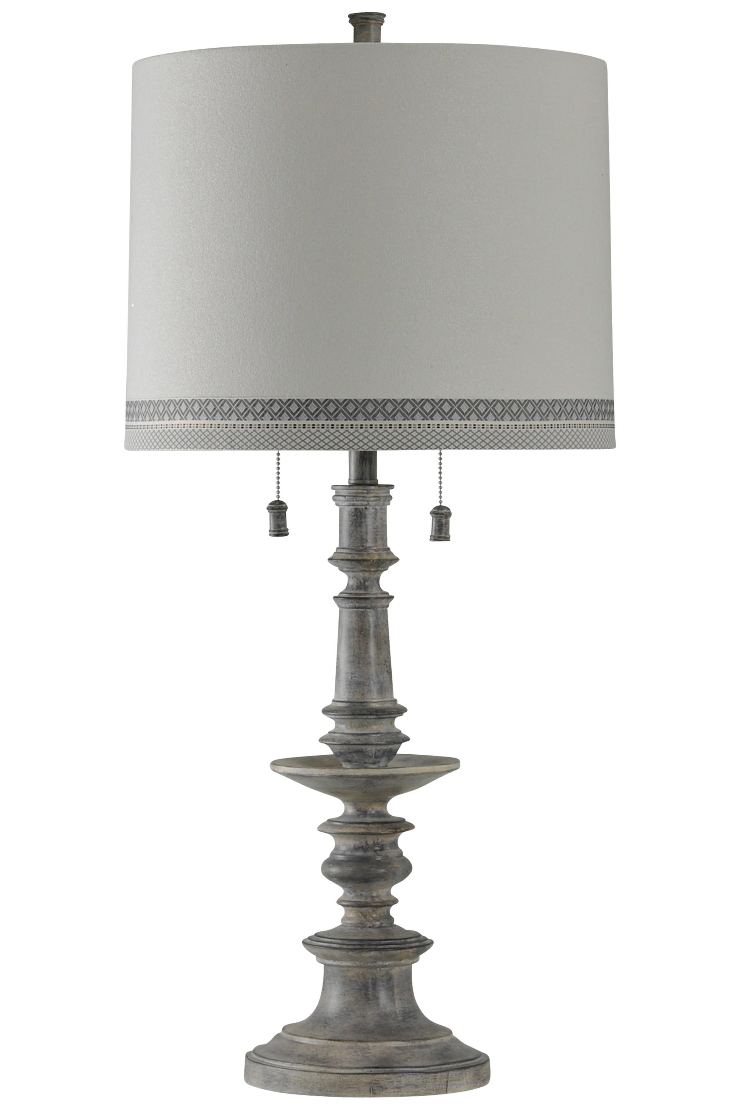 Grayson Table Lamp Washed Gray Finish White Hardback Fabric Shade