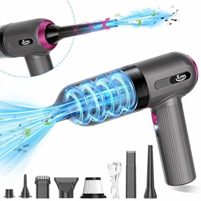 Aspiradora de mano para coche KMM, 4 en 1, 16000 Pa, alta potencia, 120 W, 3 velocidades ajustables, luz LED y boquillas múltiples para coche, hogar, oficina y mascotas.