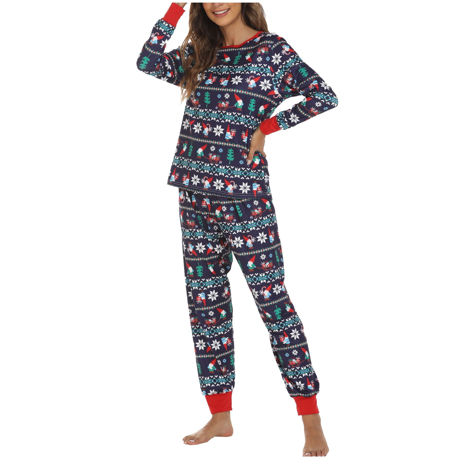 jovati Womens Christmas Pajama Pants Womens Fashion Christmas Plaid Printed Elk Long Sleeve Pants Pajama Set Homewear Walmart