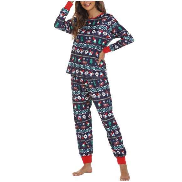 RKSTN Pajamas for Women Set Fashion Christmas Plaid Printed Long Sleeve Tops with Pants Comfortable Two Piece Pajama Set