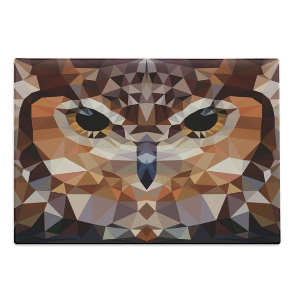 Geometric Cutting Board, Mosaic Owl Head in Linked Angled Triangle Forms Retro Style Funk Boho Design, Decorative Tempered Glass Cutting and Serving Board, Large Size, Orange Brown, by Ambesonne