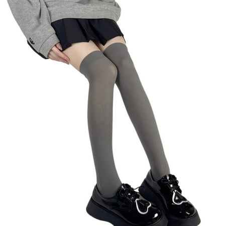 

SIEYIO Japanese Preppy Style Women Girls Calf Socks Lolita Solid Color Light Gray Opaque Student Over Knee High Tube Stockings