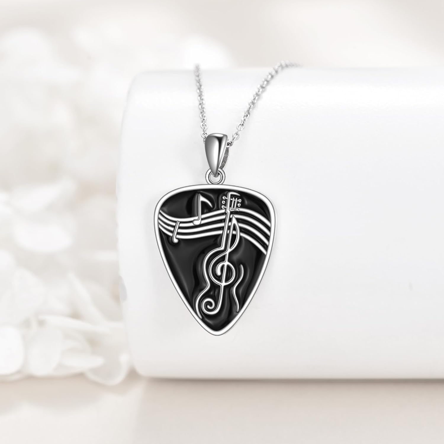 YAFEINI Guitar Pick Necklace 925 Sterling Silver Guitar Pick Holder Pendant Necklace Guitar with Music Note Pendant Jewelry for Women Men Music Lover