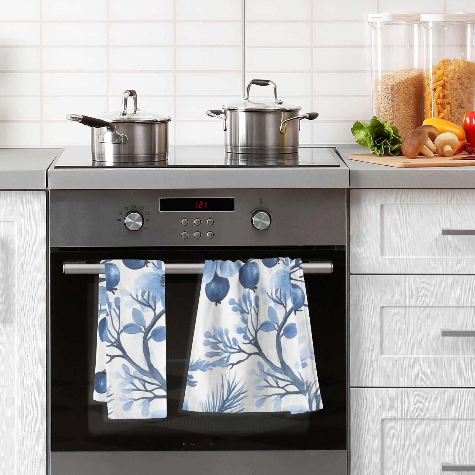 Floral Blueberries Flowers Hand Towels Cotton Bath Towels Large Face Towels Absorbent for Bathroom 2 Packs