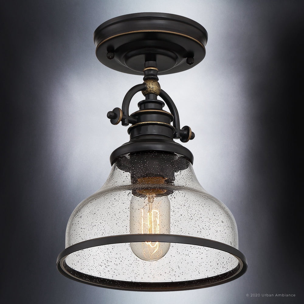 Luxury Traditional Indoor Ceiling Light, 10.50''H x 8.00''W, with Classic Style Elements, Vintage Design, Parisian Bronze Finish and Clear Seeded Glass, UQL3662