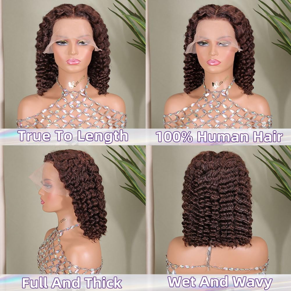 Curly Bob Wig Synthetic Wig Deep Wave 13x6 HD Lace Front Wigs For Black Women Hair Pre Plucked Wear And Go Glueless Short Wet And Wavy Chocolate Brown 12 Inch