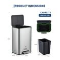 thumbnail image 3 of Stainless Steel Trash Can, Rectangular Garbage Bin with Soft-Close Lid, Foot Pedal & Removable Inner Bucket,Space-Saving Waste Bin for Kitchen, Bathroom, Office, 3 of 8