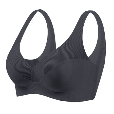 WDDDD Women s Striped Soft Support Seamless Vest Without Steel Ring Large Look Smaller Gather High Elastic Bra Black XXL