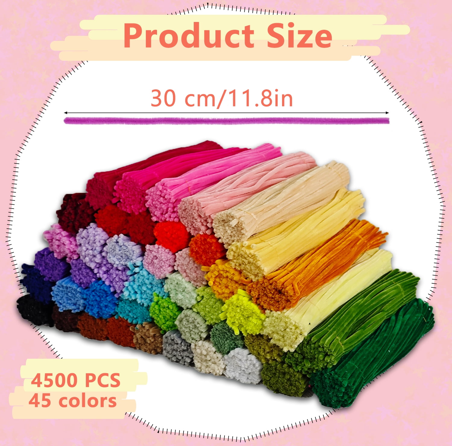 4500 Pieces Pipe Cleaners Craft Set, Chenille Stems for Flowers Craft Supplies Fluffy Fuzzy Sticks for DIY Art Projects Creative Gift Wrapping Party Decorations,12 Inch