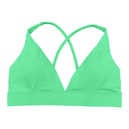 Zshosam Deep V Neck Sports Bras for Women Strap Padded Bra Sexy Wireless Yoga Bra(Green L)