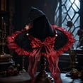 thumbnail image 4 of Handmade Witch Hat, Elevates Gothic Costume with Ruffled Bow, Wizard Accessory, Delicate Pearl Details and Soft Comfortable Fabric for Halloween Party, Gothic Photoshoot, and Carnival Dress-Up., 4 of 6