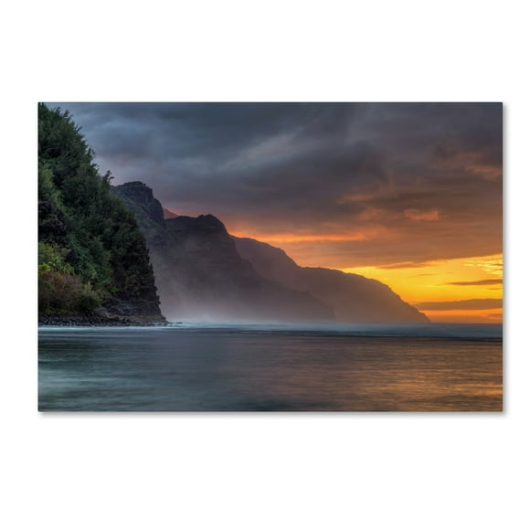 Napali Sunset Kauai by Pierre Leclerc, 30x47-Inch Canvas Wall Art