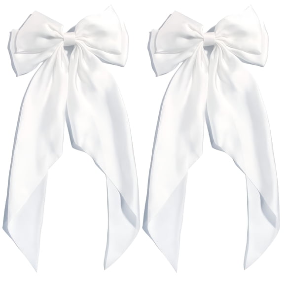 TUWAFE White Bows Girls Hair Big Bow Clip Scarf French Barrette Satin Ribbon Solid Color