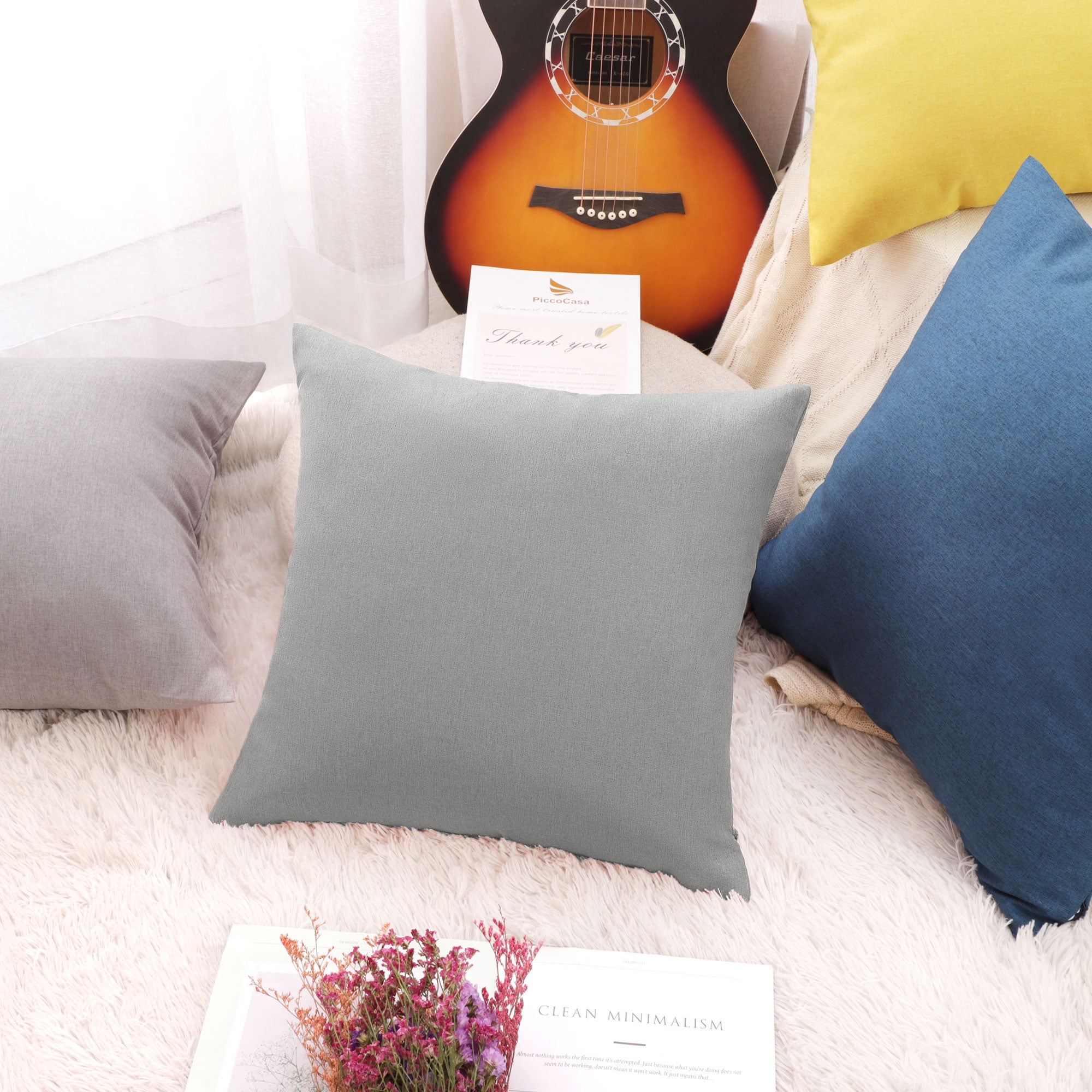 Unique Bargains 2-Pack Solid Waterproof Decorative Throw Pillow Covers Gray 18" x 18"