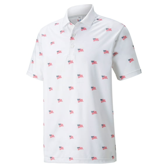 Puma Mens Volition Flags Polo - 53297401 - Bright White/Ski Patrol  -S