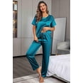 thumbnail image 4 of Ekouaer Womens Satin Silky Pajama Set Short Sleeve Shirt with Long Pajama Pant Set Soft PJ Loungewear, 4 of 4