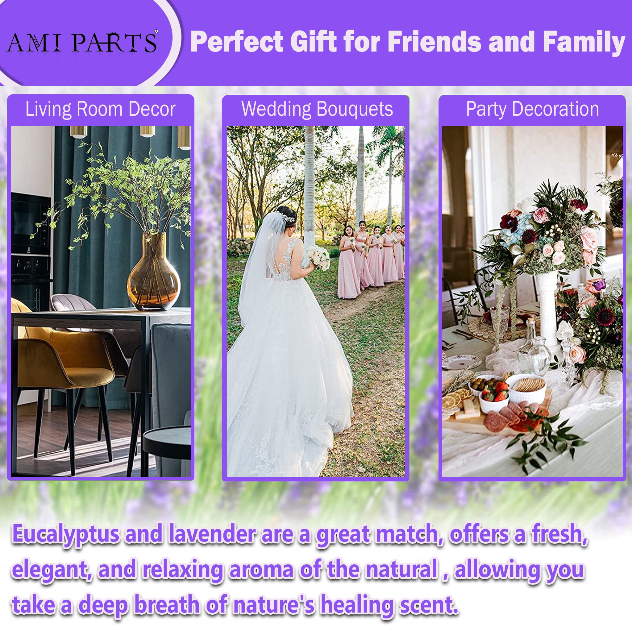 AMI PARTS 120Pcs Dried Preserved Eucalyptus Stems and Lavender Flowers Bundles for Shower