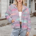 thumbnail image 3 of Jackets for Women Winter Coat Jackets Flannel Stand Collar Jacket(Pastel Stripes Painted Abstract Background,Size:S-4XL), 3 of 7