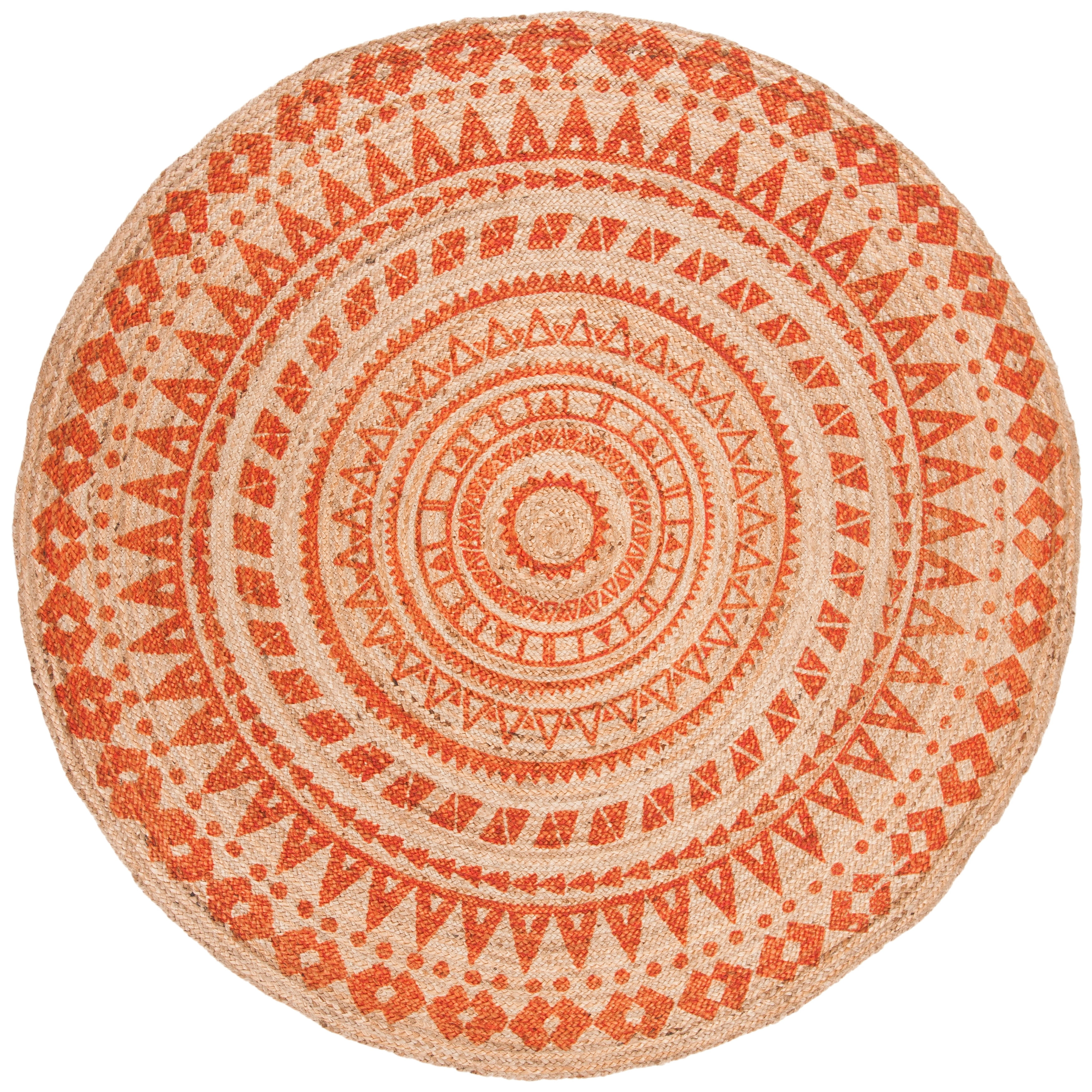 SAFAVIEH Natural Fiber Zoolander Geometric Jute Area Rug, Orange/Natural, 8' x 8' Round