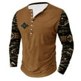 thumbnail image 2 of Dagegui Men's Plus Size Long Sleeve Shirts Vintage Aztec Shirt Big and Tall Henley Tees Western Ethnic Tribal Button Up Pullover Tops Khaki,4XL, 2 of 4