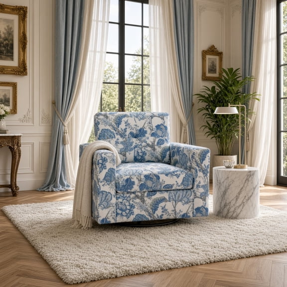 Swivel Accent Chair, Mid-Century Single Sofa, Tufted Back for Living Room Bedroom Office, Blue