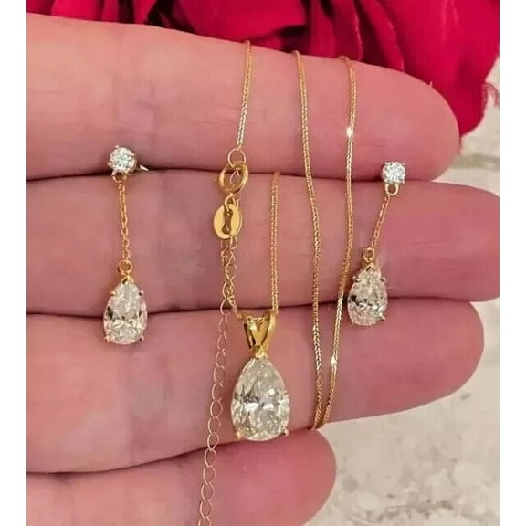 4.00Ct Pear Cut Lab Created Diamond Women's Jewelry Set 14K Yellow Gold Plated Sterling Silver