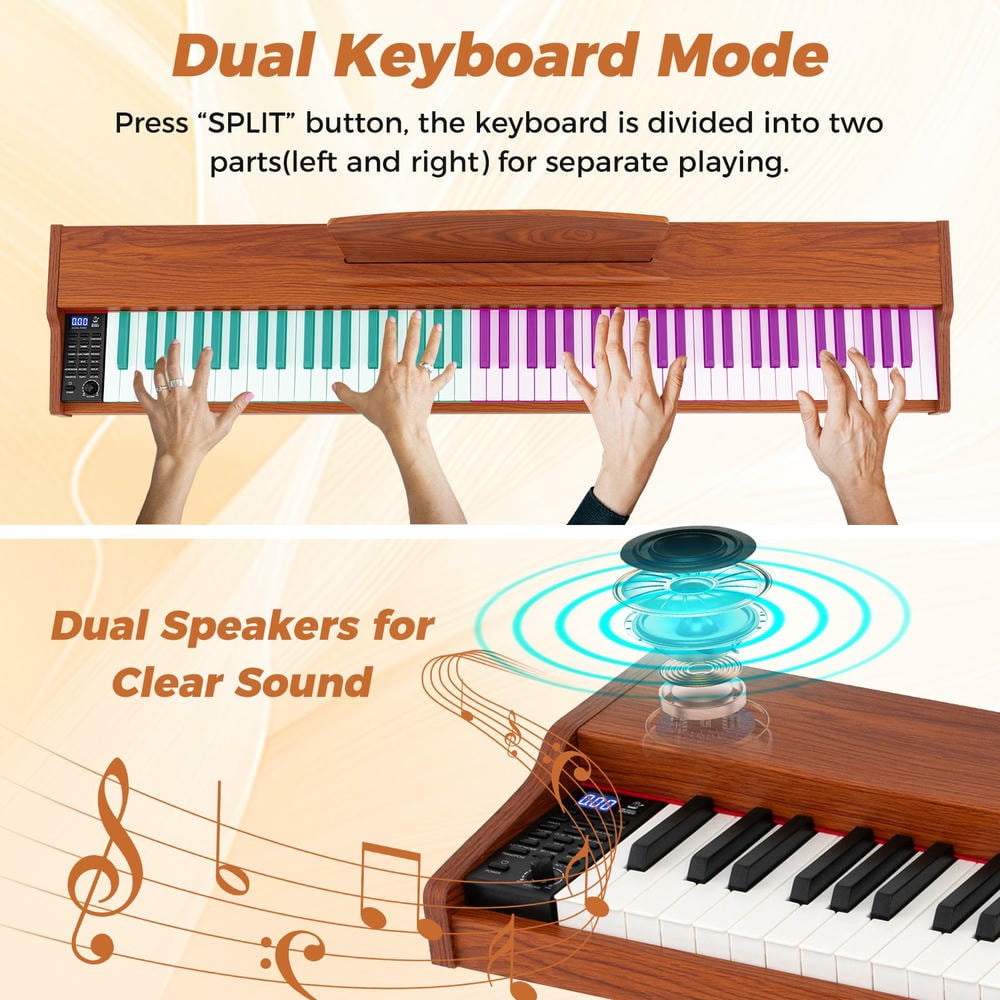YYAo Digital Piano Keyboard with Adjustable Stand for Toddlers Boys Girls, Beginner, Brown