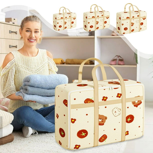Bolsa de Almacenamiento Portátil de Gran Capacidad para Edredón, Ideal para El Hogar, El Armario, Mudanzas y Dormitorios | Tela No Tejida Color Beige | 68 X 50 X 25 Cm | Regalo Perfecto para Viajeros