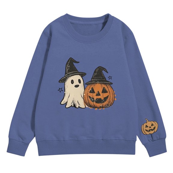 EnJoCho Little Girls Crewneck Pullover, Soft Cotton Long Sleeve Graphic, Fashion Oversized Sweatshirt for Halloween Trick-or-Treating Outdoor Casual Daily Wear