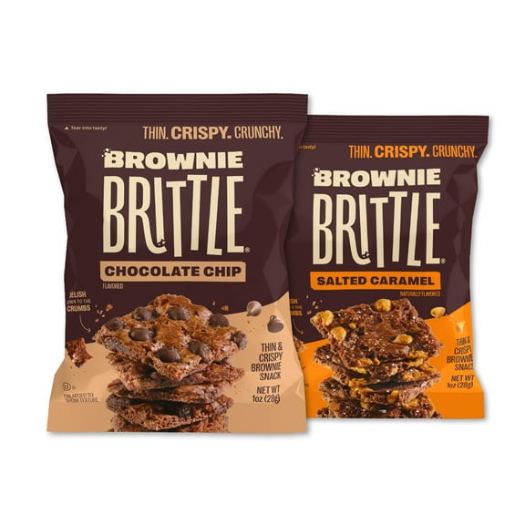 Brownie Brittle - Chocolate Chip MDA05 & Salted Caramel Thin and Crispy Sweet Snacks (Pack of 20, 1 oz), Rich Gourmet Brownie Bites Dessert