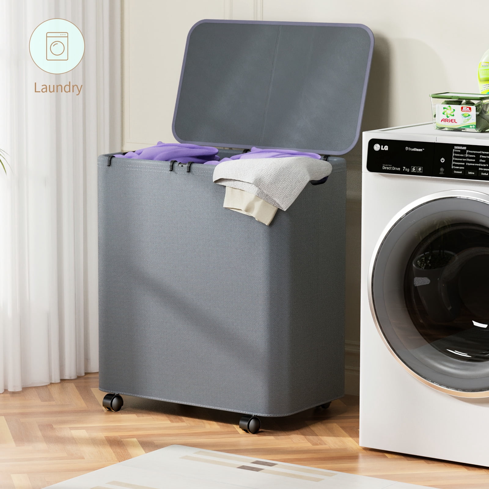 Yecaye Laundry Hamper with Wheels, 150L Large Laundry Basket with Lid & 2 Removable Bags