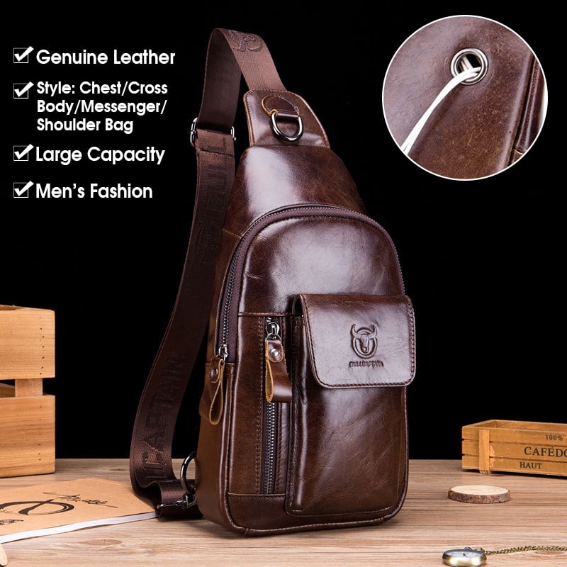 Leather Bags Men's Fashion Messenger Shoulder Chest Bag Cross Body ...