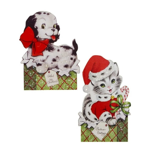 Christmas Furry Friends Dummy Boards Mdf Kitten Puppy Vintage Rl0831