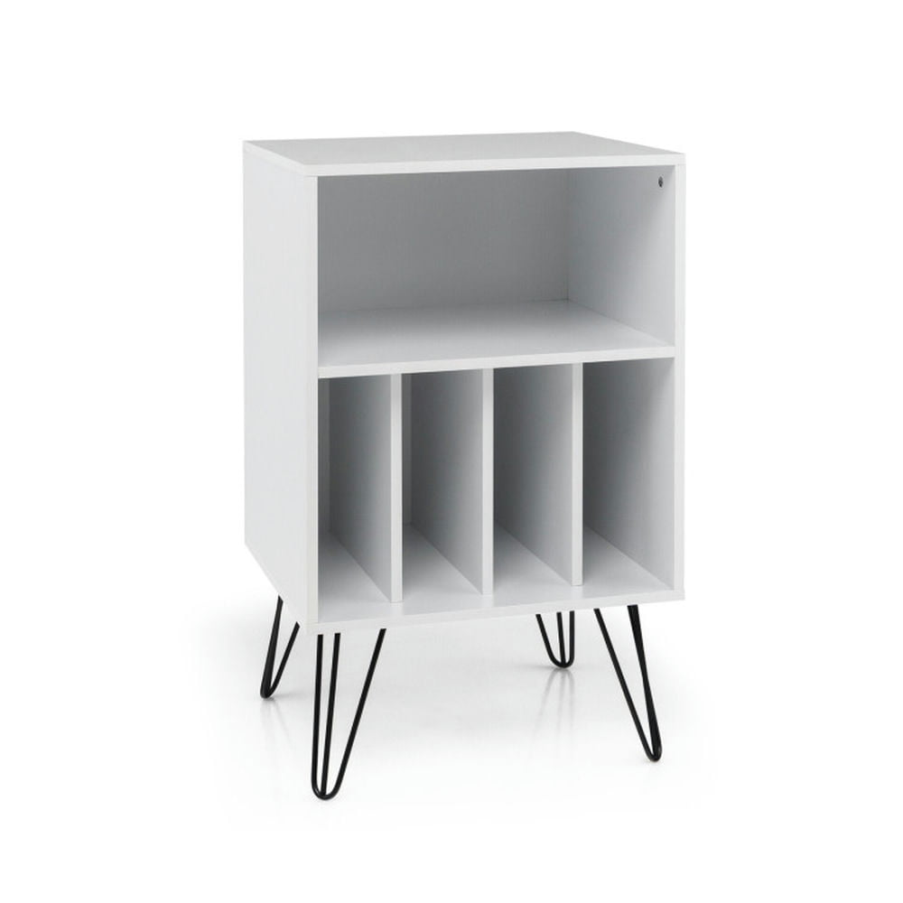 Demi Bonn Storage File Cabinet with Metal Legs, Freestanding Record Player Stand Record, White