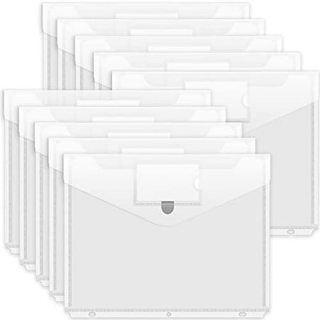 Forvencer 10 Pack Super .. Heavyweight Poly Binder Pocket .. with Hook and Loop .. Fasteners Closure, Binder Folders .. Side Loading, 3 Ring .. Binder Pocket, Letter Size, .. Clear