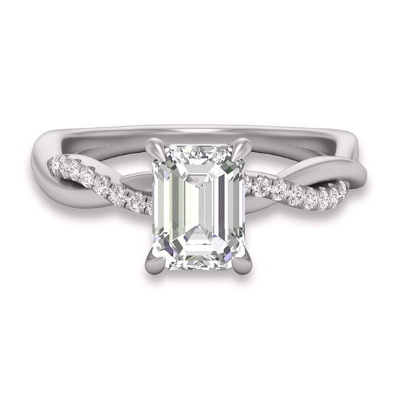 SZUL Women's Agatha Twisted Pave Ring with IGI Certified 2 Carat Lab-Grown Emerald Cut Diamond in 14K White Gold