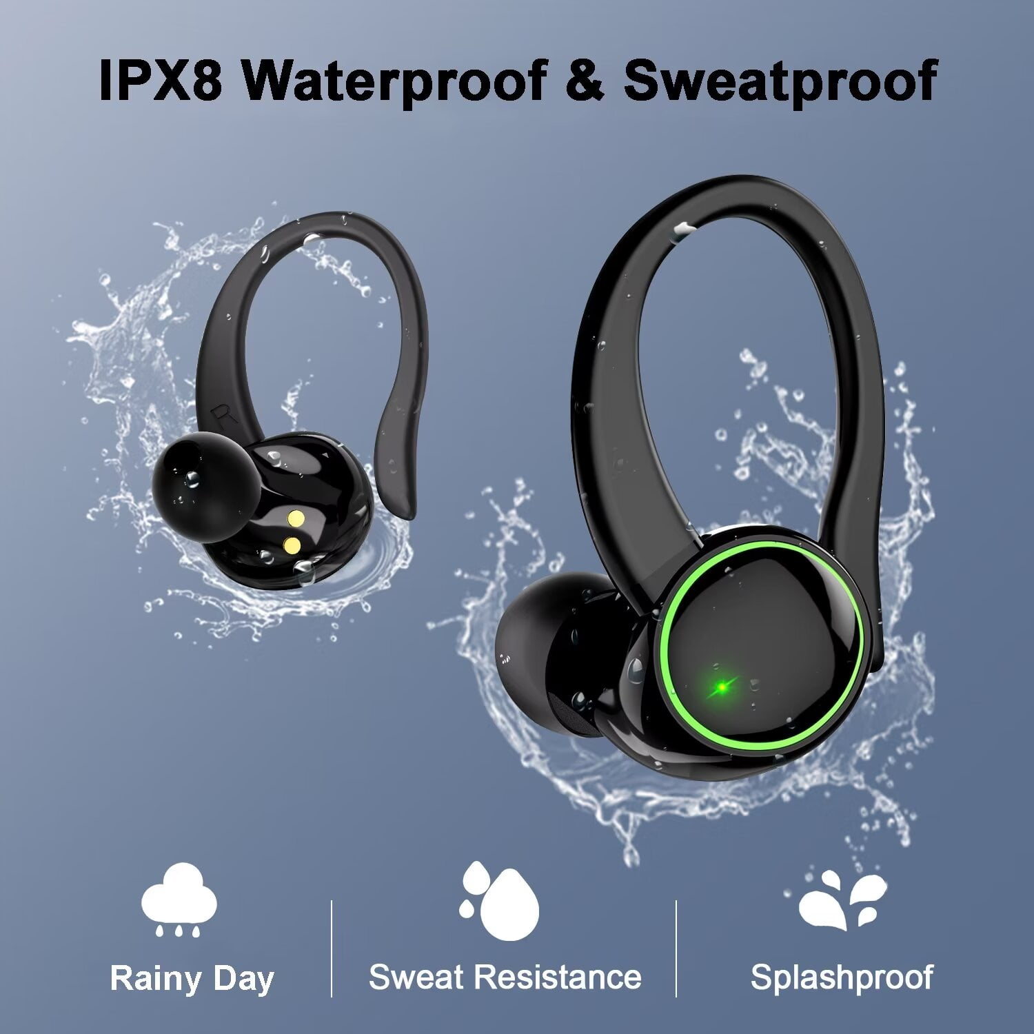 Wireless Earbud for iPhone,Android Bluetooth Headphones 48hrs Playtime Waterproof IPX8 Noise Cancelling Bluetooth Headset In-Ear Earbuds with Ear Hooks and Charging Case