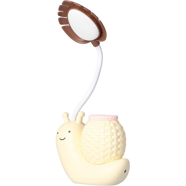 Lámpara de escritorio LED con soporte para bolígrafo, caracol de dibujos animados, lámpara de mesa multifunción, cargador USB, bonita lámpara de escritorio de cuello de cisne para estudiantes, niños, Feliz Sencillez