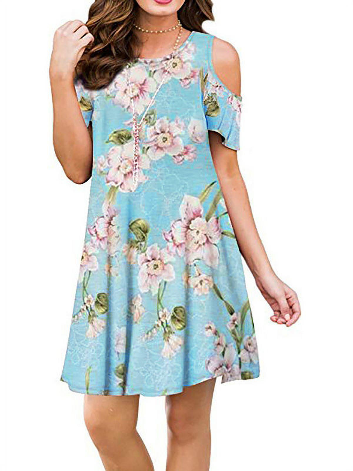 Enwejyy Women Daily Clod Shoulder Round Neck Floral Print Dress ...