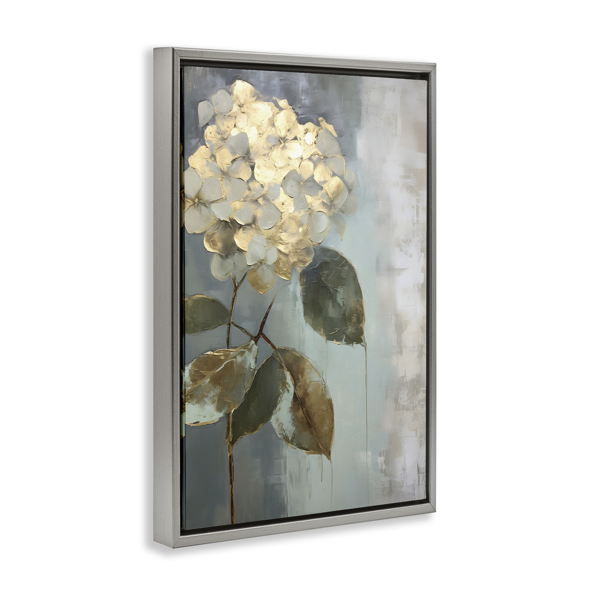 Stupell Industries Distressed Hydrangea Bloom Botanical & Floral Painting Gray Floater Framed Art Print Wall Art, 21 x 31